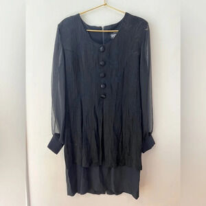Vintage Dawn Joy Fashions Black Dress bishop sleeve jacquard